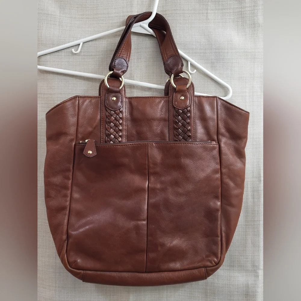 Banana Republic Brown Gold Leather Purse‎ Satchel Pockets Lined Magnetic RN59023 - Picture 2 of 12